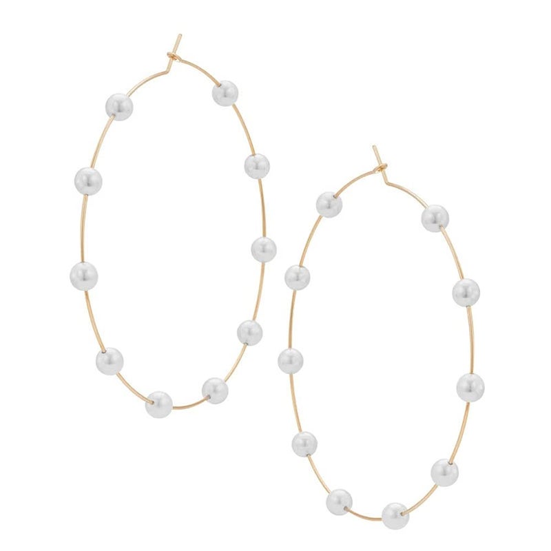 Doubnine Large Hoops Super Huge Circle Pearls Earrings Thin Dangle Gold Silver Elegant Wedding Women Accessories Jewelry Gift for Her (90mm gold) - Image 4
